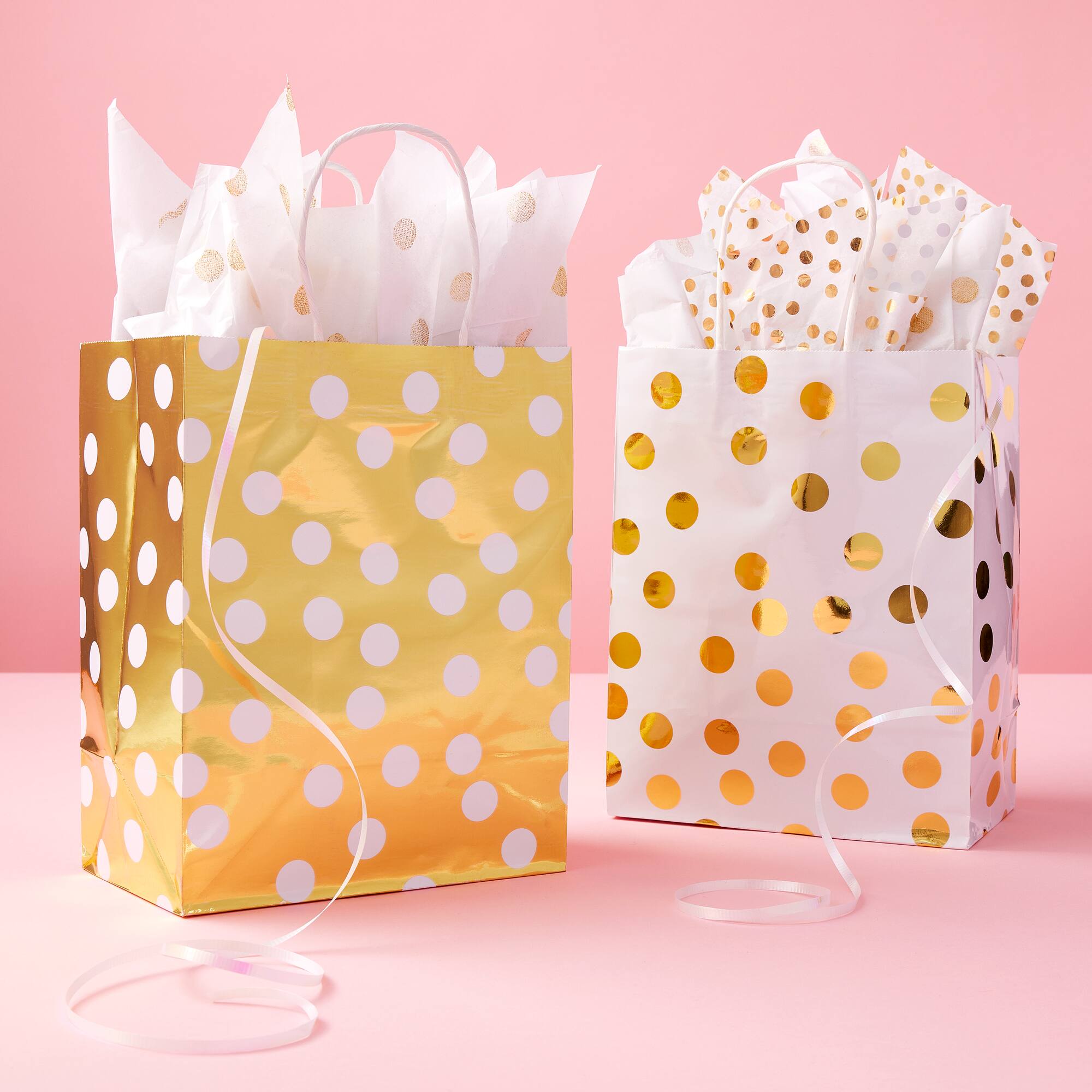 6 Packs: 13 ct. (78 total) Medium Gold & White Polka Dot Gift Bag Value Pack by Celebrate It™